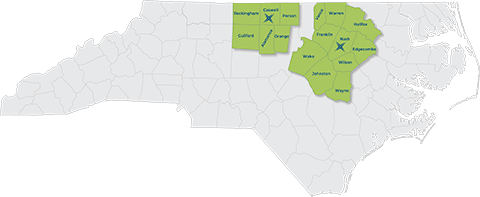 Map of Healthview Service areas in North Carolina